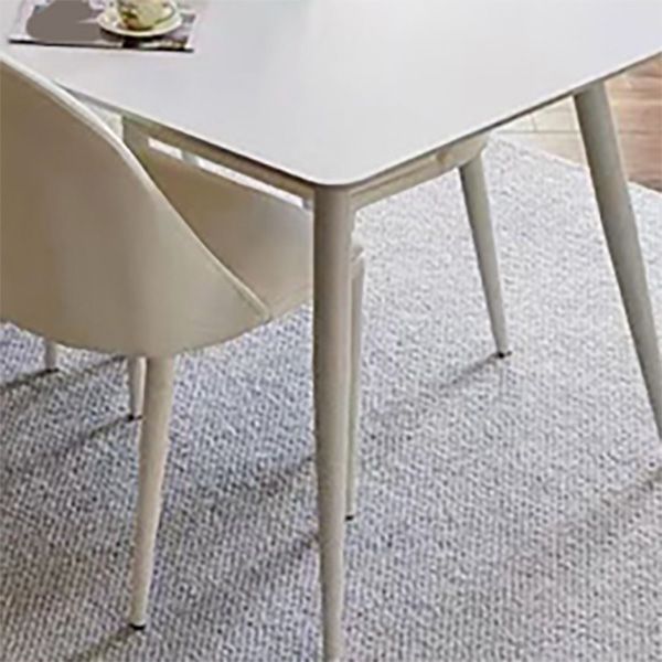 Contemporary Dinette Table Rectangle Stone Dining Room Table in White