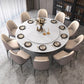 Modern Round Dining Table White and Black Metal Base Convertible Dining Table