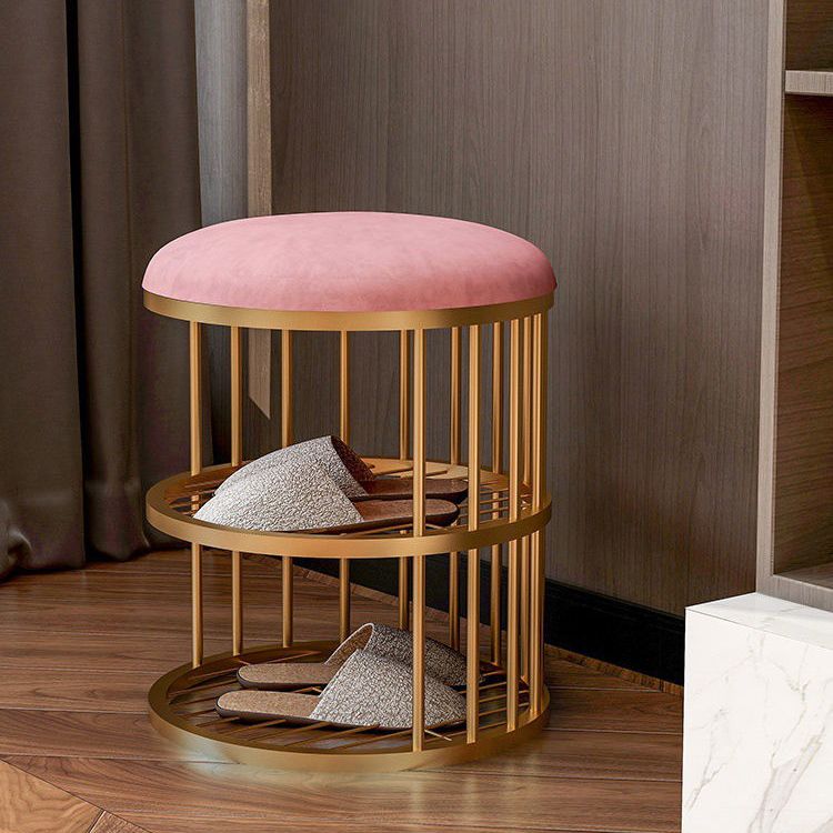 Industrial Cylinder Shape Ottoman Plain Velvet Metal Frame Shelved Storage Pouf Clearhalo 'furn' 'furn_ottomans_poufs' 'Furniture' 'Living Room Furniture' 'Ottomans & Poufs' 'ottomans_poufs' 1200x1200_27f36721-d755-4264-939c-2e560b90ccef