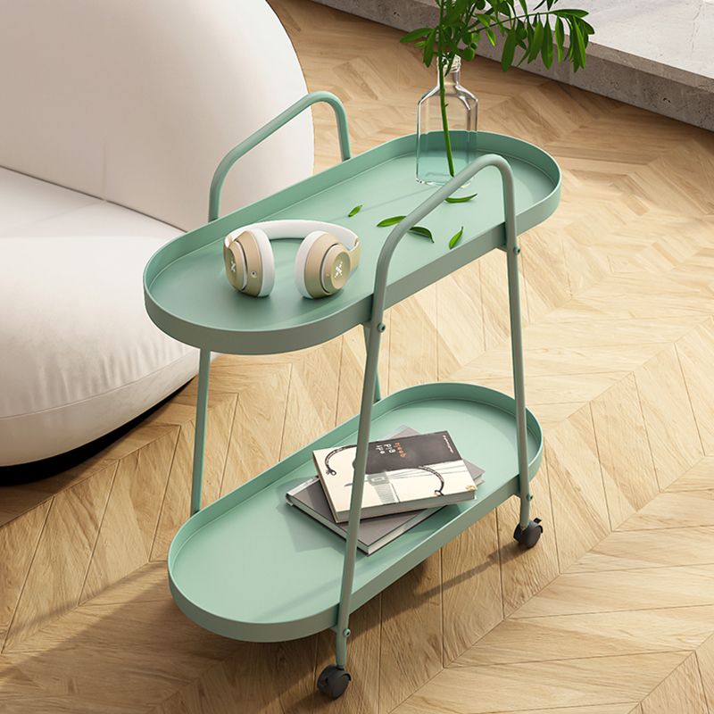 Midden-eeuwse metalen uiteinde bijzettafel ovaal 2-laags hoektafel met opslag