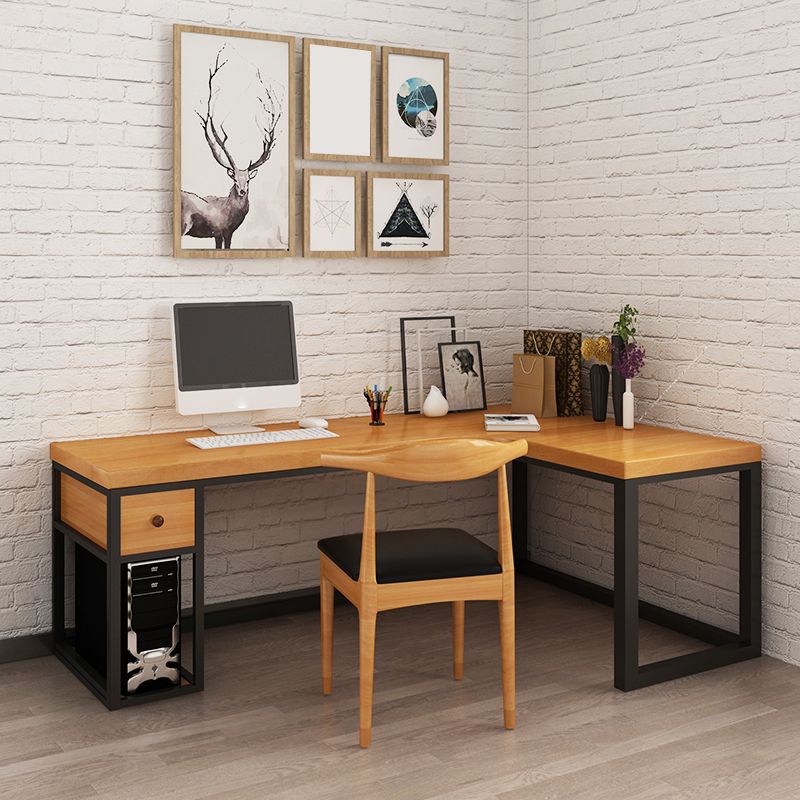 Solid Wood Computer Desk Industrial Style L-Shape Office Desk with Storage and Drawer Clearhalo 'furn' 'furn_office_desk' 'Furniture' 'Office Desks' 'Office Furniture' 'office_desk' 1200x1200_27f8de2b-7007-478a-a53e-bfaf73eaa274