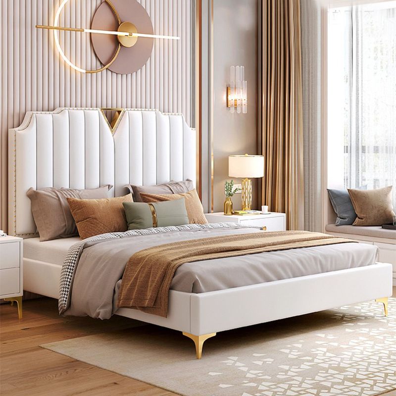 Lit de panneau moderne lit en faux cuir blanc avec une jambe en or personnalisée
