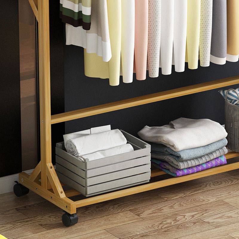 現代のホールツリーフリースタンディングウッドストレージシェルビングコートラック付きキャスター