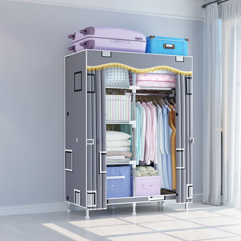 Modern Style Wardrobe Metal Bedroom Wardrobe Closet with Cloth Rod Clearhalo 'Armoires & Wardrobes' 'armoires_wardrobes' 'Bedroom Furniture' 'furn' 'furn_armoires_wardrobes' 'Furniture' 1200x1200_27ffca99-d103-4fc0-91dd-6916f2886f89