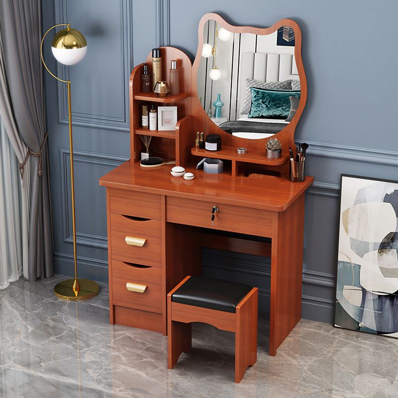 4 Drawers 31.5" Wide Vanity Set Nordic Wood Dressing Table with Stool and Mirror Clearhalo 'Bedroom Furniture' 'furn' 'furn_makeup_vanities' 'Furniture' 'Makeup Vanities' 'makeup_vanities' 1200x1200_28012c5f-a477-4212-b3d0-97fabc0f7caa