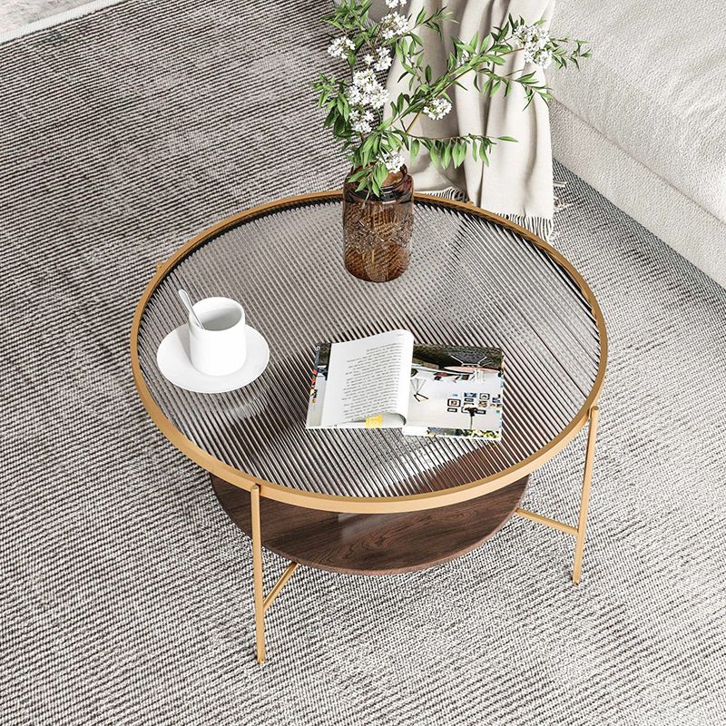 Glass Top 4 Legs Coffee Table Modern Round Cocktail Table in Black/Gold Clearhalo 'Coffee & Accent Tables' 'Coffee Tables' 'coffee_tables' 'furn' 'furn_coffee_tables' 'Furniture' 'Living Room Furniture' 1200x1200_280466f0-3e6a-4afa-9c9d-f275301f5d3e