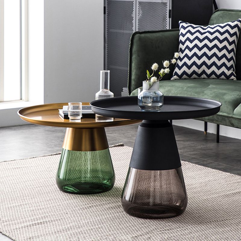 Modern Style Black/gold Metal Countertop Glass Base Grey/green Round Side Table Clearhalo 'Coffee & Accent Tables' 'End & Side Tables' 'end_side_tables' 'furn' 'furn_end_side_tables' 'Furniture' 'Living Room Furniture' 1200x1200_2805c433-fa7d-4079-a4e9-dc3ec5345013