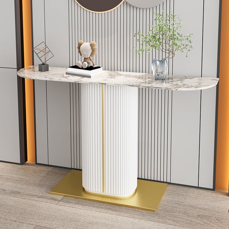 Contemporary Half Moon Top Accent Table with Golden Iron Base