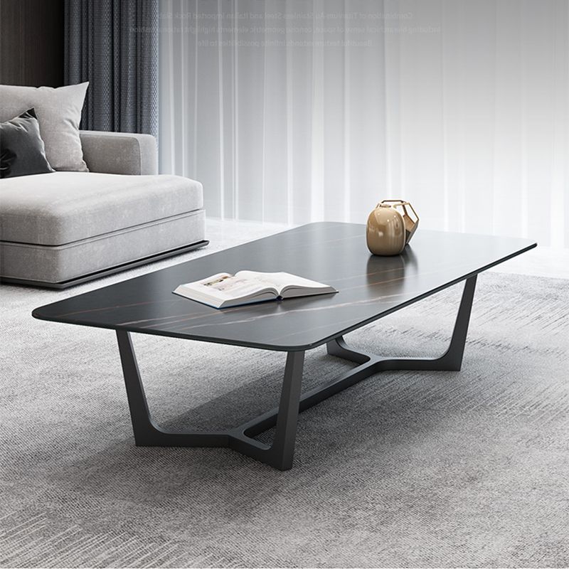 Modern Style Rectangular Slate Table with Metal Trestle Type Base Coffee Table