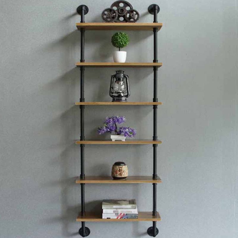 Wall Unit and Etagere Bookshelf Industrial Black Iron Frame and Pine Wood Shelf Clearhalo 'Bookcases' 'furn' 'furn_bookcases' 'Furniture' 'furniture_bookcases' 'kitchen' 'kitchen_bookcases' 'Living Room Furniture' 'Office Furniture' 1200x1200_2810db23-7ff6-48ba-95e8-e1e23619387c