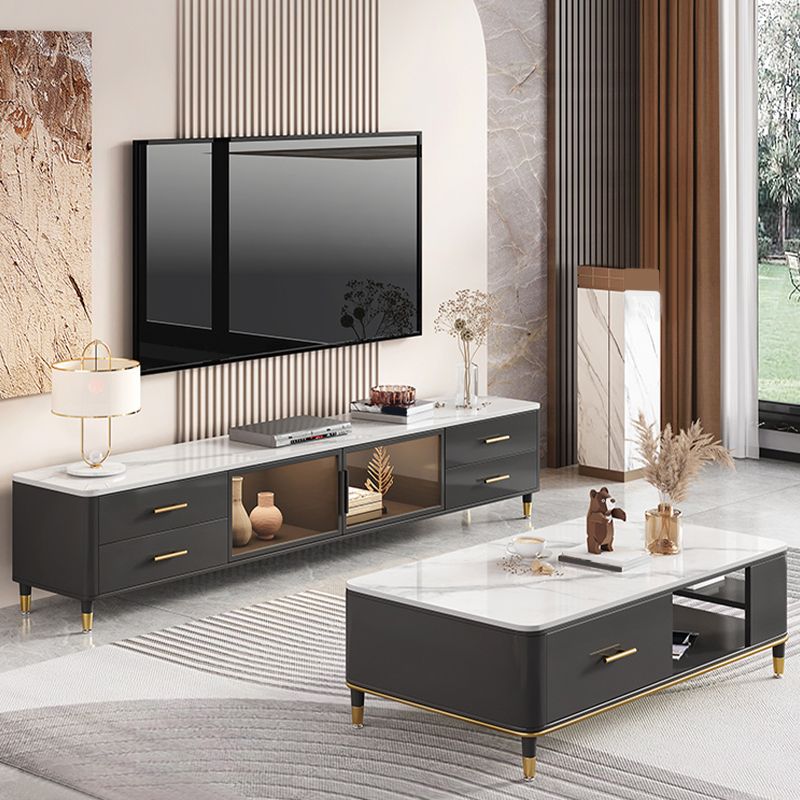 Enclosed Storage Stand Console Glam TV Media Console with 4 Drawers Clearhalo 'furn' 'furn_tv_stands_entertainment_centers' 'Furniture' 'Living Room Furniture' 'TV Stands & Entertainment Centers' 'TV Stands & Media Storage Furniture' 'tv_stands_entertainment_centers' 1200x1200_28157077-6a2e-4ceb-8fc8-a19adb063816
