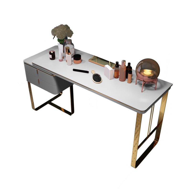 Gray Leather Vanity Makeup Table Set Glam 28.74" H Vanity Table with Storage