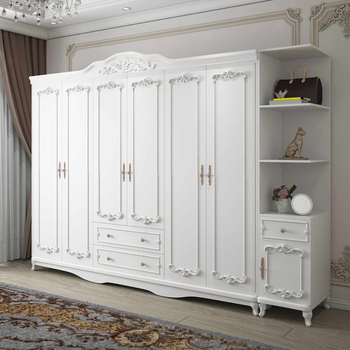 French Country White Wardrobe for Bedroom Manufactured Wood Cabinet with Drawers Clearhalo 'Armoires & Wardrobes' 'armoires_wardrobes' 'Bedroom Furniture' 'furn' 'furn_armoires_wardrobes' 'Furniture' 1200x1200_2817b6ad-6c20-4a91-92a9-254ec44764b5