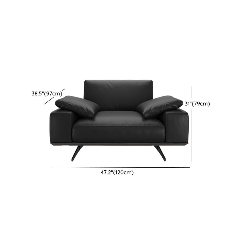 Leather Sofa in Black Stain Resistant Living Room Seating with Pillows