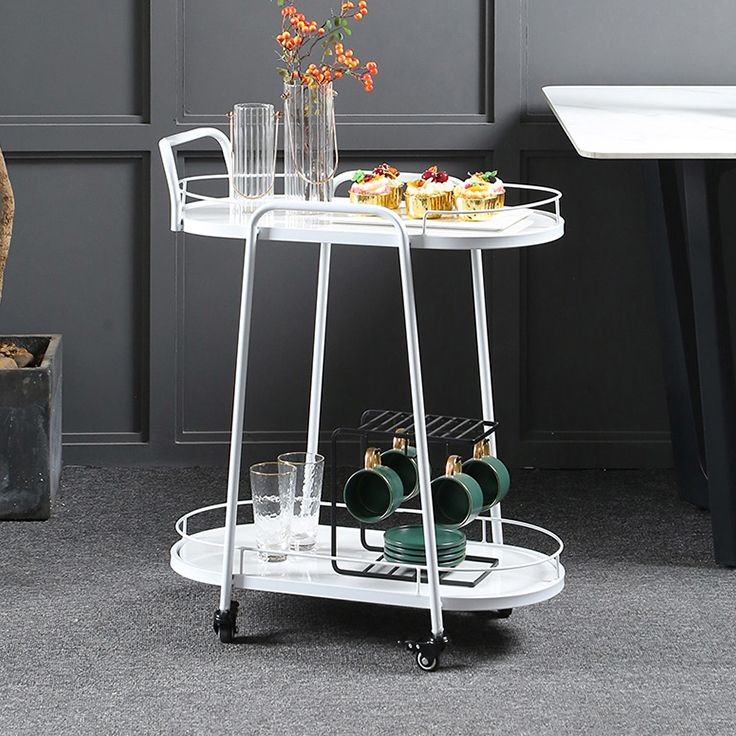 Modern Style Oval Prep Table Rolling Metal Prep Table for Home