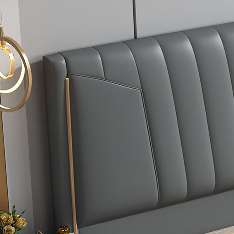 Lit en panneau moderne en mousse gris lit standard avec tête de lit rembourrée