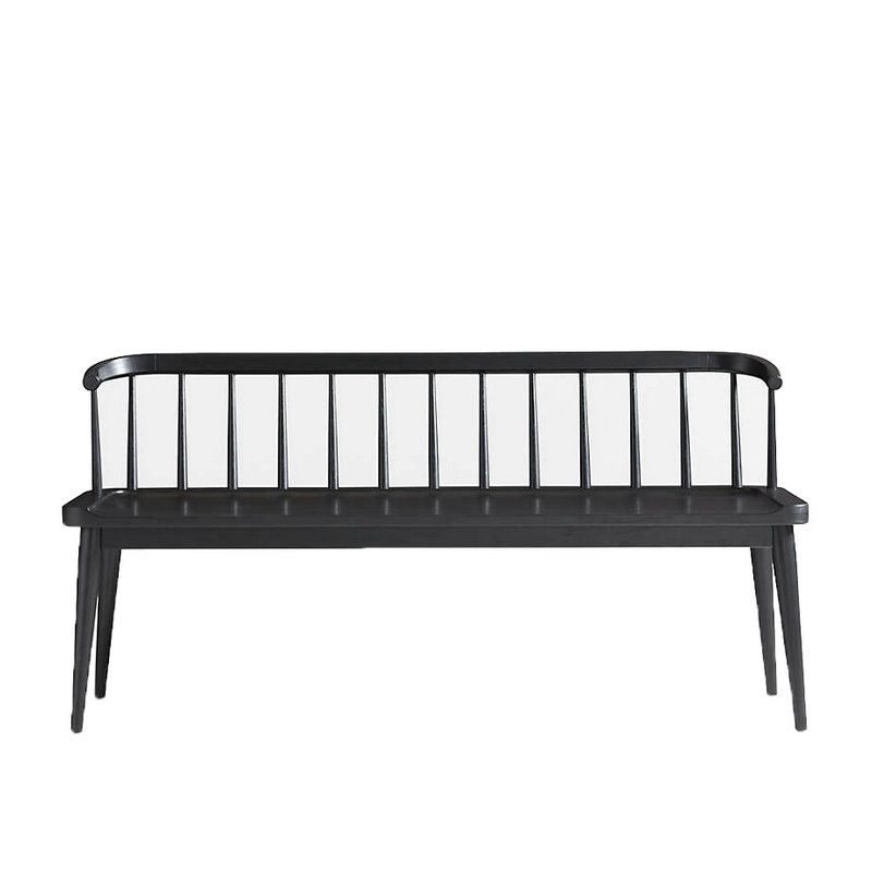 Contemporary Solid Wood Bench Backrest Seating Bench with 4 Legs