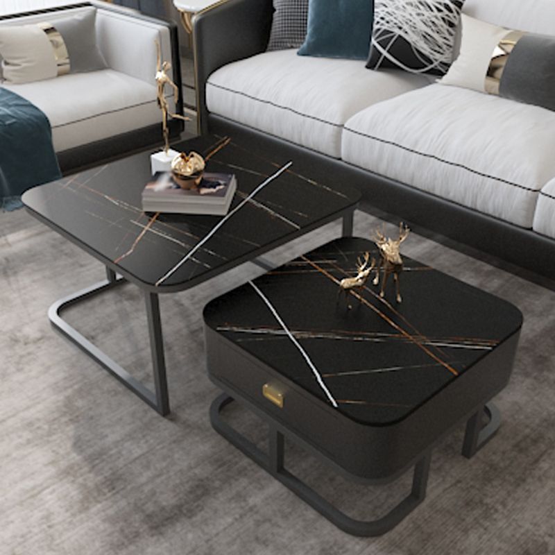 Round Slate/ Glass Coffee Table Frame 2 Nesting Cocktail Table with Storage Clearhalo 'Coffee & Accent Tables' 'Coffee Tables' 'coffee_tables' 'furn' 'furn_coffee_tables' 'Furniture' 'furniture_coffee_tables' 'Living Room Furniture' 1200x1200_282e65f8-e01f-440e-8dd4-5dad30516c15