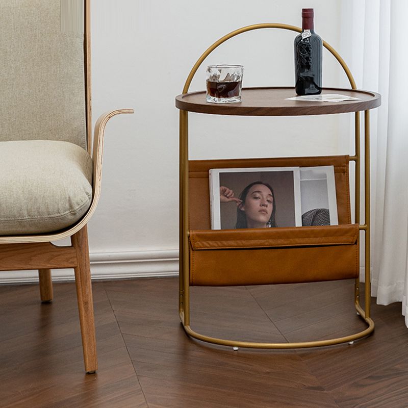 Mesa lateral de madera sólida con mesa de esquina superior de bandeja redonda de almacenamiento