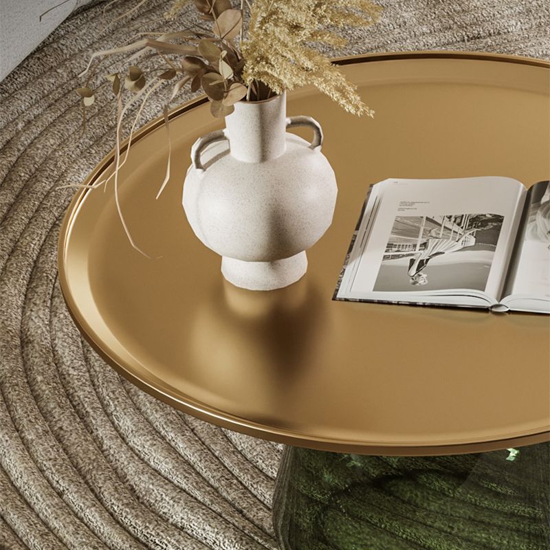 Round Metal Tray Top Coffee Table Glass Pedestal Cocktail Table Clearhalo 'Coffee & Accent Tables' 'Coffee Tables' 'coffee_tables' 'furn' 'furn_coffee_tables' 'Furniture' 'Living Room Furniture' 1200x1200_28300535-0cfb-4219-80fc-ee31e8cf8ff9