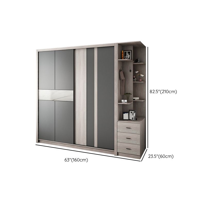 Grey Sliding Wardrobe Cabinet Contemporary Wardrobe Armoire for Bedroom Clearhalo 'Armoires & Wardrobes' 'armoires_wardrobes' 'Bedroom Furniture' 'furn' 'furn_armoires_wardrobes' 'Furniture' 1200x1200_2830d692-ff59-4d0c-bbb1-933bc9c78015