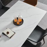 Industrial Stone Rectangle Table Standard Height Dining Room Table with Trestle Base