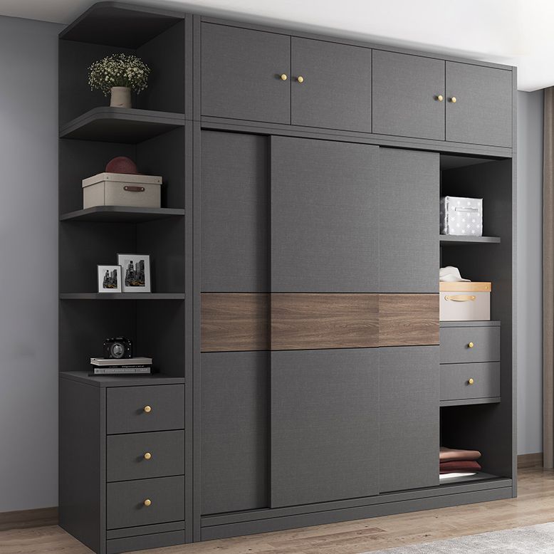 Modern Artificial Wood Wardrobe Armoire Freestanding Wardrobe in Black