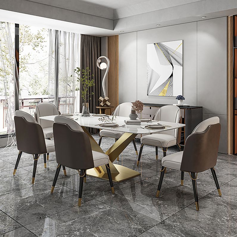 Glam Dinette Set 1/2/5/7 Pieces Rectangle White Sintered Stone Top Dining Table Set Clearhalo 'Dining Room Sets' 'Dining Tables & Seating' 'dining_room_set' 'furn' 'furn_dining_room_set' 'Furniture' 'furniture_dining_room_set' 'Kitchen & Dining Furniture' 1200x1200_2836885b-ac88-45df-aae2-cd4df6e1a79d