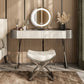 Stone and Metal with Faux Leather Accent Vanity Table, 29.5"