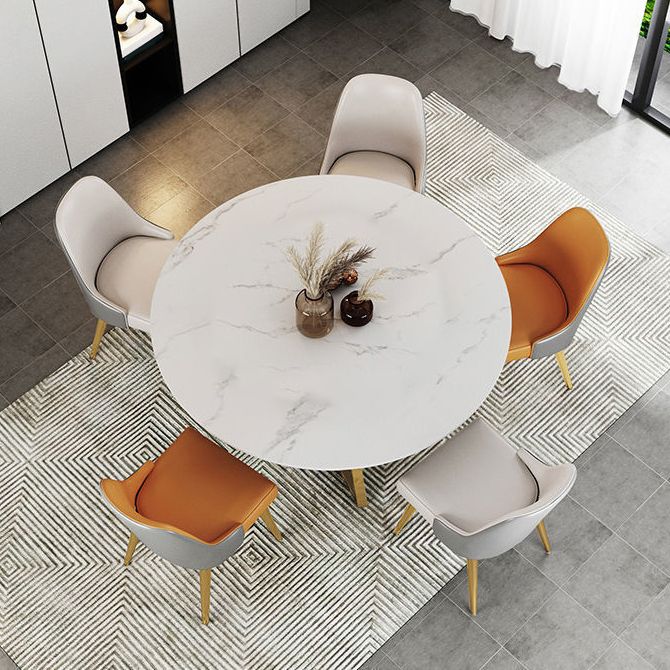 Moderne witte stenen eettafel metalen dubbele voetstuktafel voor keuken