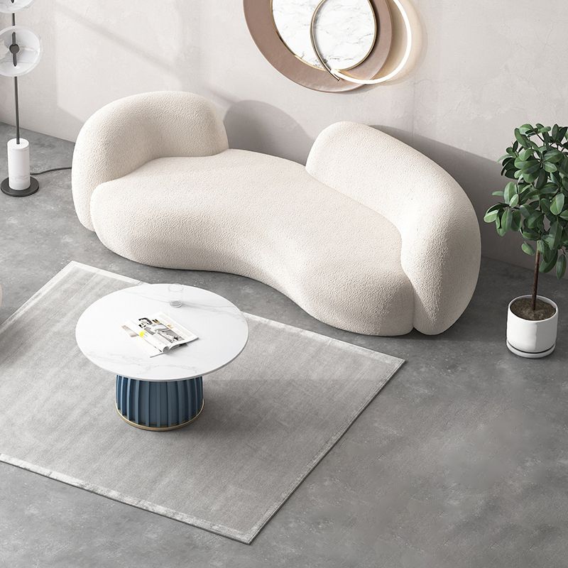 Beige Recessed Arm Curved Sofa Wool Contemporary Sofa for Apartment