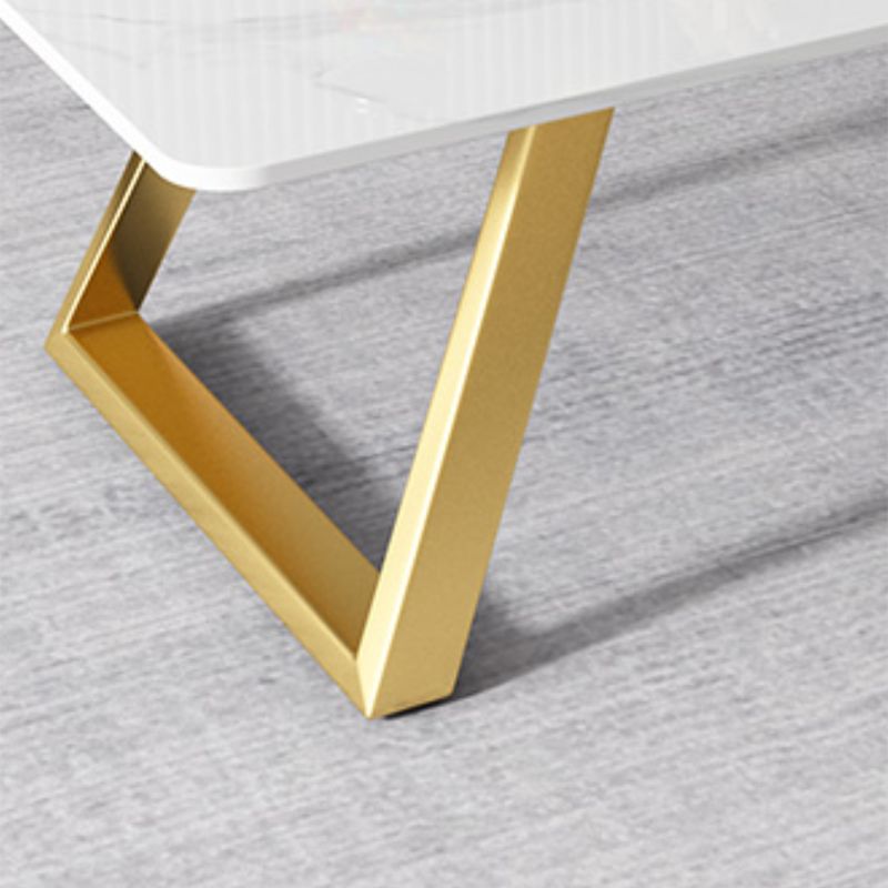 Glam Coffe Table with Rectangle Stone Top and Sled Iron Legs