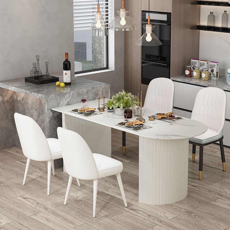 Modern Oval Dining Table Wood Double Pedestal Home Kitchen Dinner Table in White Clearhalo 'Dining Tables & Seating' 'Dining Tables' 'dining_table' 'furn' 'furn_dining_table' 'Furniture' 'furniture_dining_table' 'Kitchen & Dining Furniture' 'kitchen' 'kitchen_dining_table' 1200x1200_283c3f9a-9602-4931-8ba5-4c42893b4170