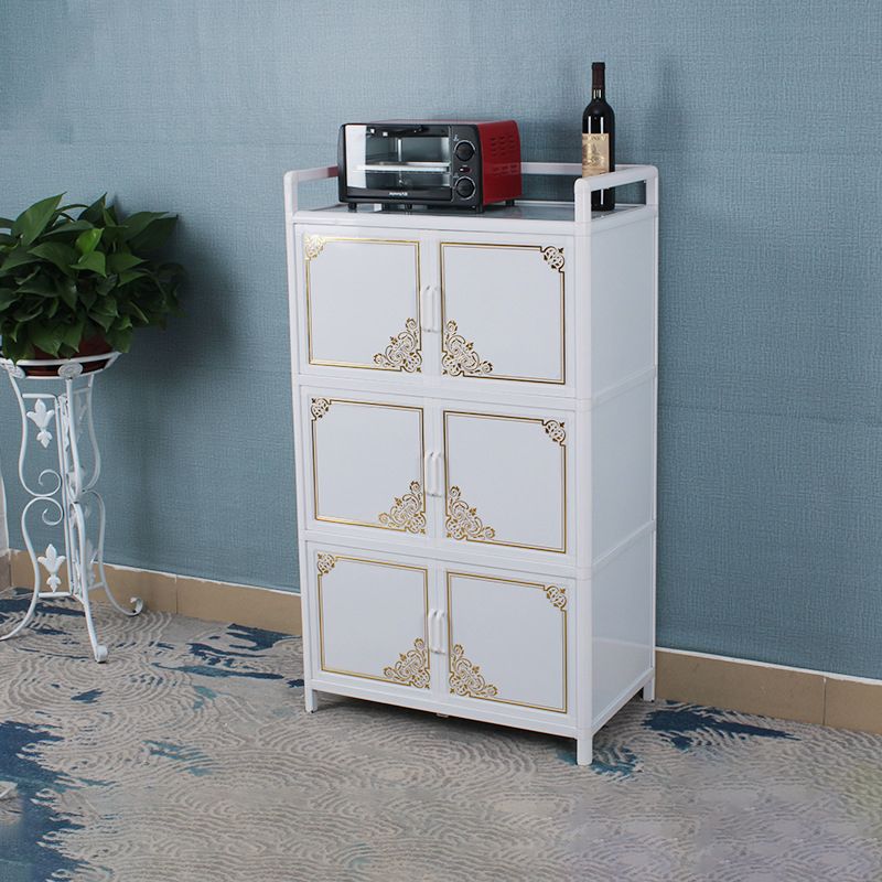 White Aluminum Frame Sideboard Tempered Glass Top Cupboard for Kitchen Clearhalo 'buffet_sideboard' 'Buffets & Sideboards' 'furn' 'furn_buffet_sideboard' 'Furniture' 'Kitchen & Dining Furniture' 1200x1200_283d1a47-b649-4873-818c-90504e48c136