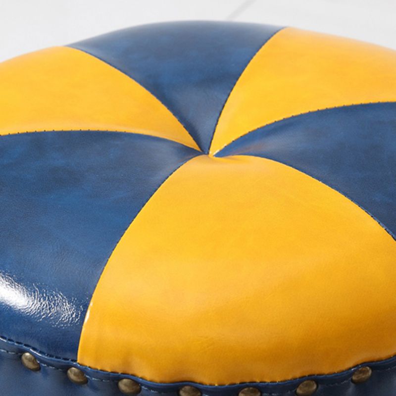 Modern Round Ottoman Color Block Leather Round Ottoman With Nailhead Trim Clearhalo 'furn' 'furn_ottomans_poufs' 'Furniture' 'Living Room Furniture' 'Ottomans & Poufs' 'ottomans_poufs' 1200x1200_2848cbab-ec70-4cb5-85a7-bf17b5849e84