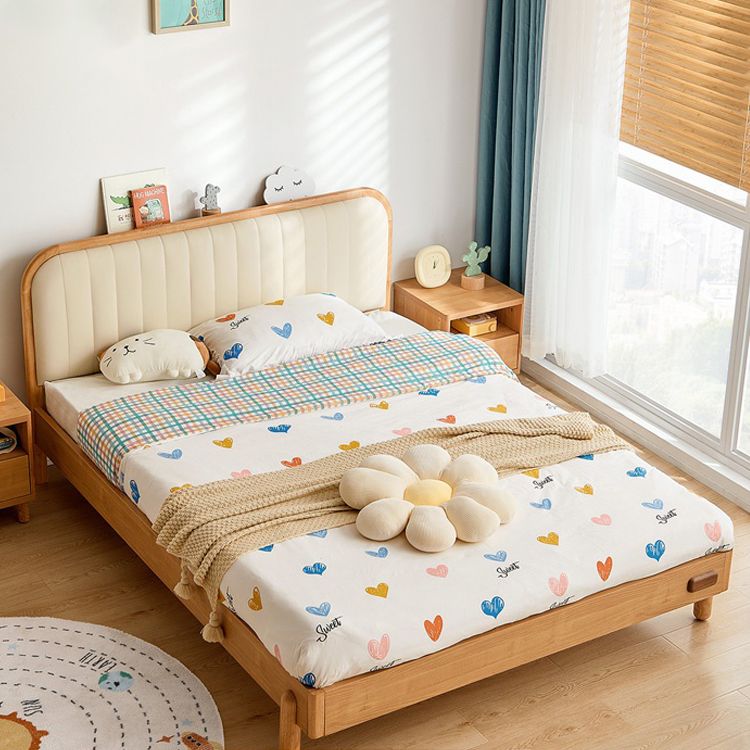 Skandinavisches Standardbett Holzrahmenbett mit gepolstertem Kopfteil