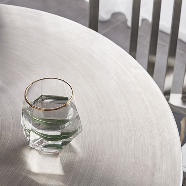 Metal Industrial Table Stainless Steel Top Dining Table with Pedestal Base Clearhalo ' dining_table' 'Dining Tables & Seating' 'Dining Tables' 'furn' 'furn_dining_table' 'Furniture' 'furniture_dining_table' 'Kitchen & Dining Furniture' 'kitchen&dining_furn' 'kitchen' 'kitchen_dining_table' 1200x1200_284b1a39-4456-4026-96ac-8a0ea3420d11