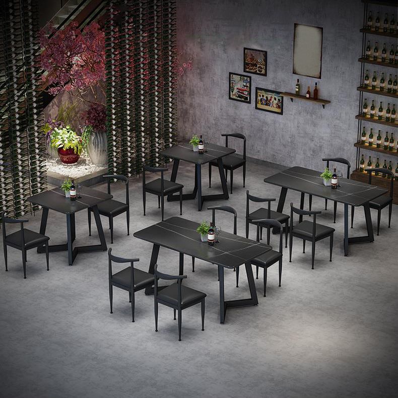 Sintered Stone Dining Table Black Industrial Style Dining Table with Metal Base Clearhalo 'Dining Tables & Seating' 'Dining Tables' 'dining_table' 'furn' 'furn_dining_table' 'Furniture' 'furniture_dining_table' 'Kitchen & Dining Furniture' 'kitchen' 'kitchen_dining_table' 1200x1200_284cea0b-41ab-4766-810b-f7c58c9a640e