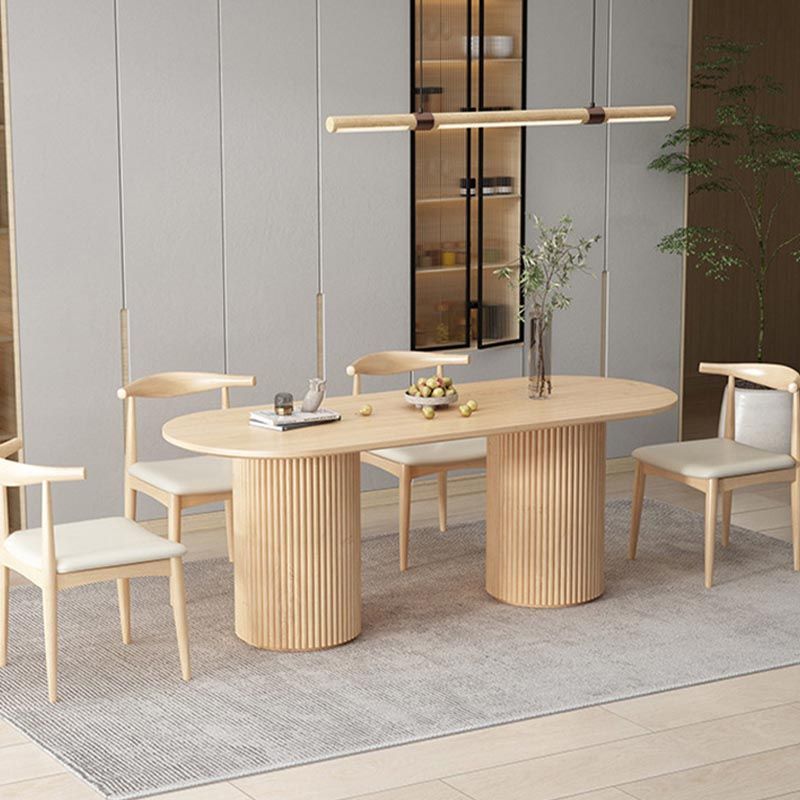 Modern Wood Double Pedestal Dining Table Natural Oval Table for Kitchen Clearhalo 'Dining Tables & Seating' 'Dining Tables' 'dining_table' 'furn' 'furn_dining_table' 'Furniture' 'Kitchen & Dining Furniture' 1200x1200_284d5cbc-18d7-4321-b6e9-d44a75cd6b75