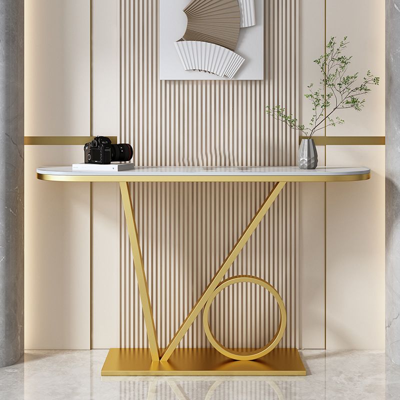 Tavolo da console in pietra mezzi luna 12 "W tavolo accento resistente alla macchia glam per Hall
