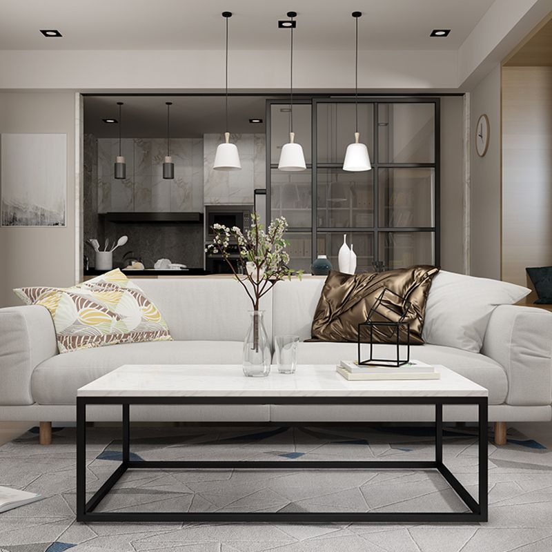 Mesa de centro rectangular Glam con tapa de mármol blanco y estructura de hierro
