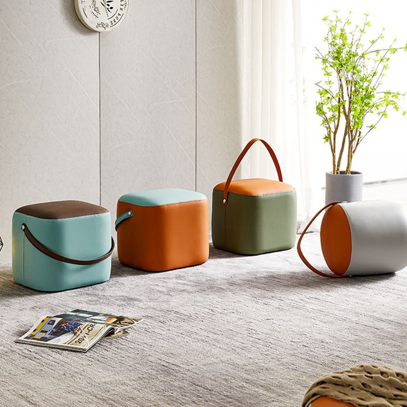 Creative Round Footstool Ottoman Patchwork Color Block Leather Ottoman Clearhalo 'furn' 'furn_ottomans_poufs' 'Furniture' 'Living Room Furniture' 'Ottomans & Poufs' 'ottomans_poufs' 1200x1200_284fbbb4-9153-4cb4-9cc4-e3aa26e32089