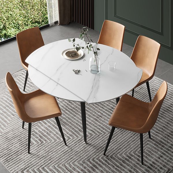 Modern Style Sintered Stone Dining Table 51.18'' Round Drop-Leaf Table with 4 Legs Clearhalo ' dining_table' 'Dining Tables & Seating' 'Dining Tables' 'furn' 'furn_dining_table' 'Furniture' 'furniture_dining_table' 'Kitchen & Dining Furniture' 'kitchen&dining_furn' 'kitchen' 'kitchen_dining_table' 1200x1200_284fd6d3-fc3e-47e0-ab4f-13d4ee2538ff