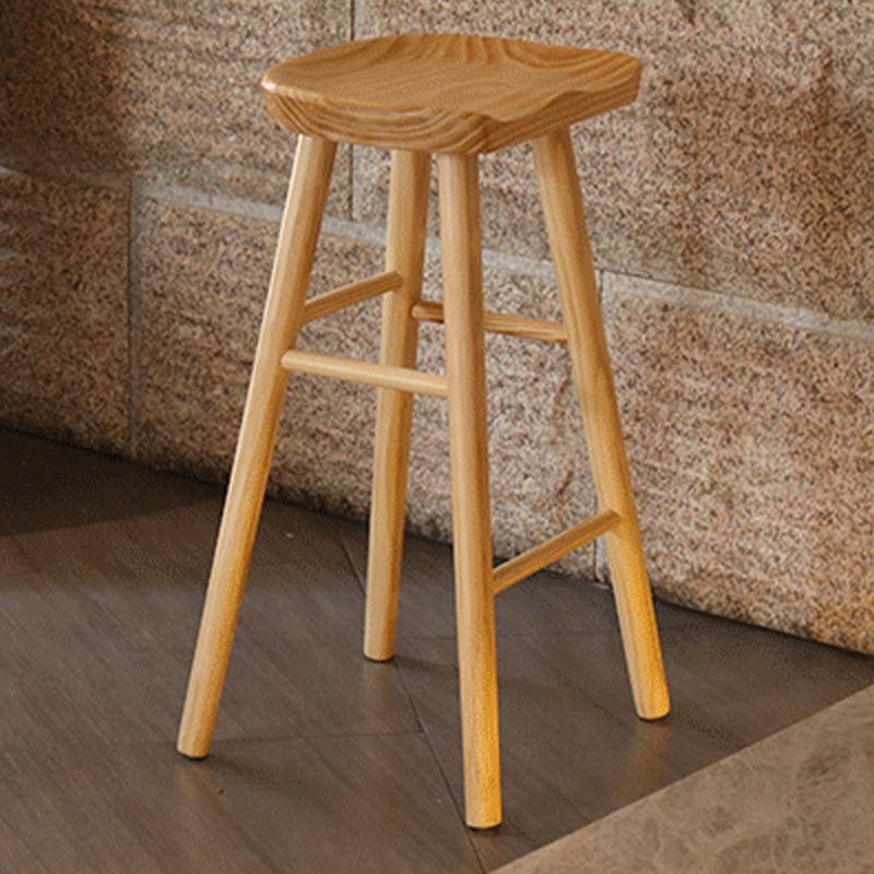 Taburete de bar de madera sin respaldo moderno con pedal y asiento de madera