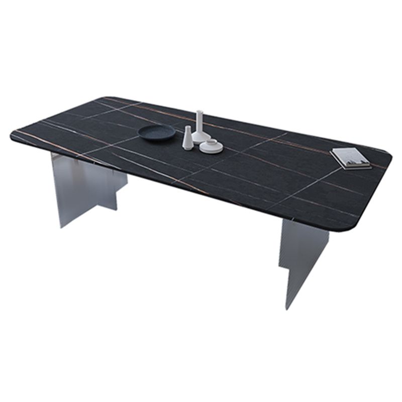 Modern Rectangle Dining Table Sintered Stone Dining Table with Clear Acrylic Double Pedestal Clearhalo ' dining_table' 'Dining Tables & Seating' 'Dining Tables' 'furn' 'furn_dining_table' 'Furniture' 'furniture_dining_table' 'Kitchen & Dining Furniture' 'kitchen&dining_furn' 'kitchen' 'kitchen_dining_table' 1200x1200_28506d81-3657-4d9f-9e95-736dbf442581