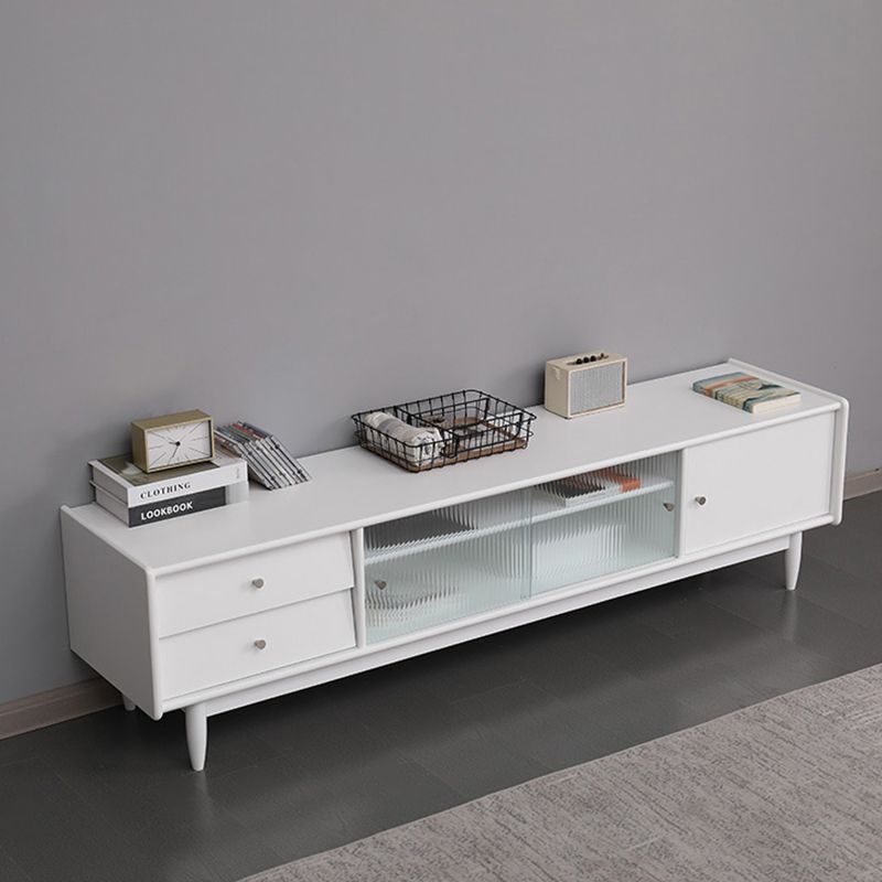 Traditional TV Stand Console with Drawers Rubberwood TV Media Stand