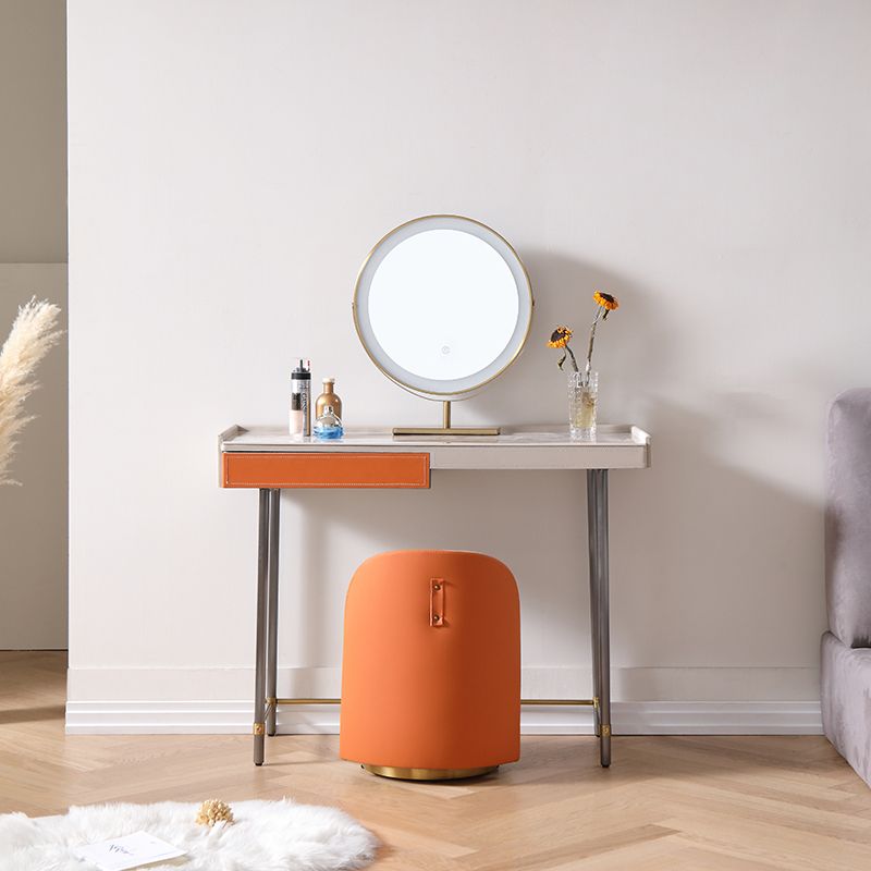 1 Drawer Glam Makeup Vanity Set Solid Wood Dressing Table with Slate Top