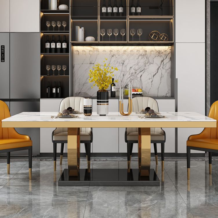 Traditional Luxury Marble Dining Table Rectangle Table with Gold Stainless Steel Pedestal Clearhalo ' dining_table' 'Dining Tables & Seating' 'Dining Tables' 'furn' 'furn_dining_table' 'Furniture' 'furniture_dining_table' 'Kitchen & Dining Furniture' 'kitchen&dining_furn' 'kitchen' 'kitchen_dining_table' 1200x1200_2854f388-edbd-4f24-9c6b-509f32a1d9d5