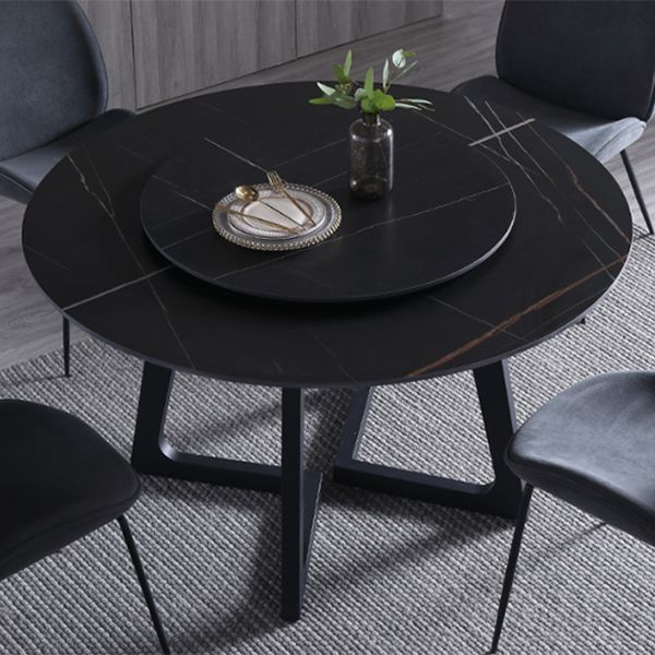Metal and Stone Table Glam Style Simple Home Black Round Dining Table Clearhalo 'Dining Tables & Seating' 'Dining Tables' 'dining_table' 'furn' 'furn_dining_table' 'Furniture' 'Kitchen & Dining Furniture' 1200x1200_2856f7ed-a07c-4f86-86b3-ba6800bcb4a2