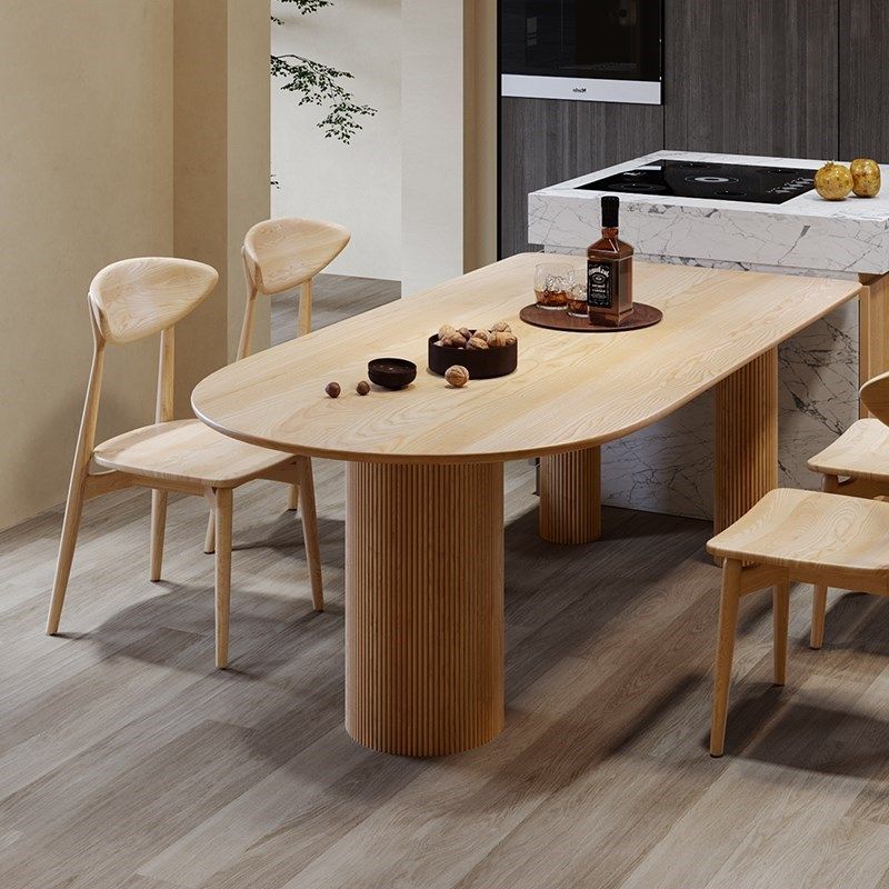 Modern Wood Top Oval Dinette Table Wood Base Dining Table for Living Room Clearhalo 'Dining Tables & Seating' 'Dining Tables' 'dining_table' 'furn' 'furn_dining_table' 'Furniture' 'furniture_dining_table' 'Kitchen & Dining Furniture' 'kitchen' 'kitchen_dining_table' 1200x1200_2859cb4a-5d15-476e-9d67-fc2e482562a2